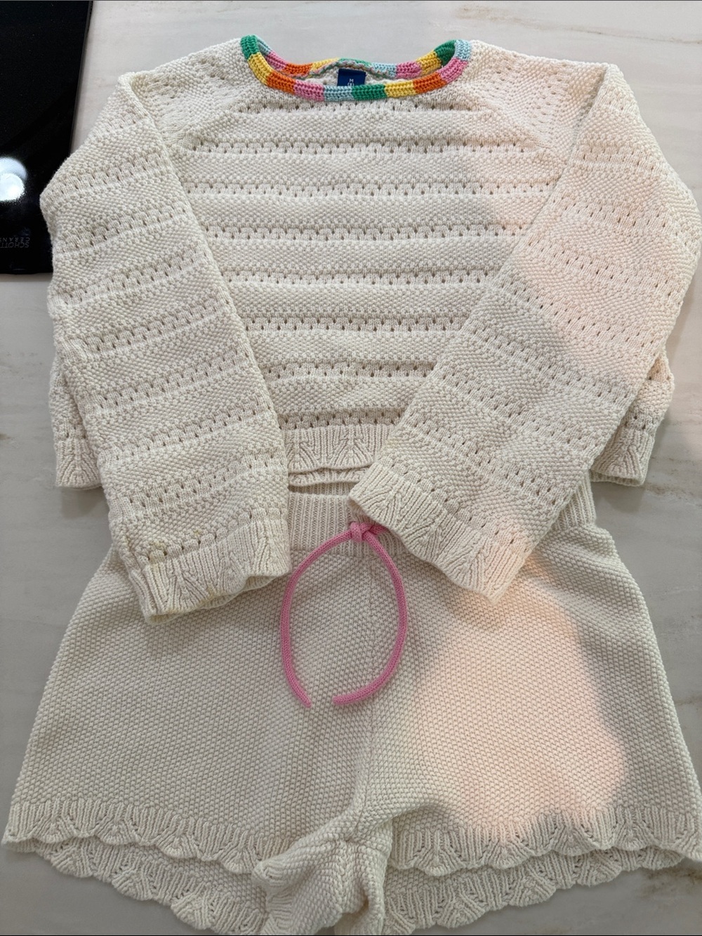 Old Navy Cream Knit Sweater with Rainbow Trim